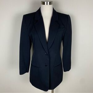 Lands' End Women's Black Blazer Jacket Wool Size 6 Petite Lined Notched Collar